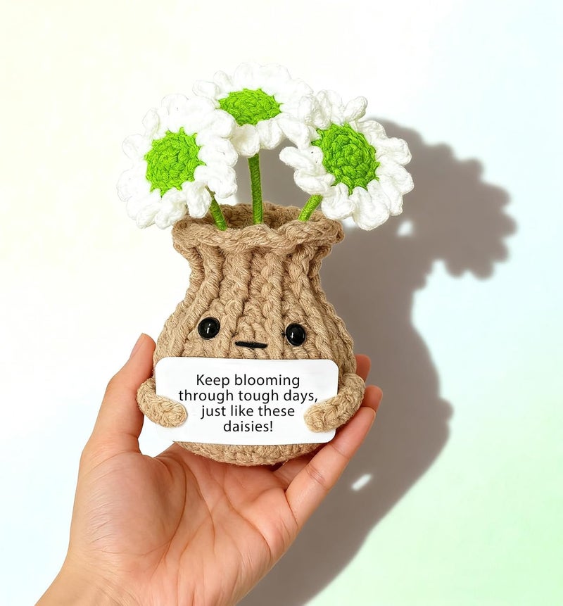 RFUYIR Valentines Inspirational Gifts for Women Positive Crochet Daisy Galentines Day Emotional Support Crochet Flowers Desk Decor Bedroom Decor Gifts for Her Coworker Friends - Image 3